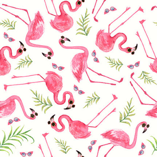 Tropical Bird Bath Flamingos Fabric