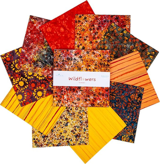 Wildflowers Expressions Batiks - 10" Squares, 42 pcs, Sunset B - Layer Cake