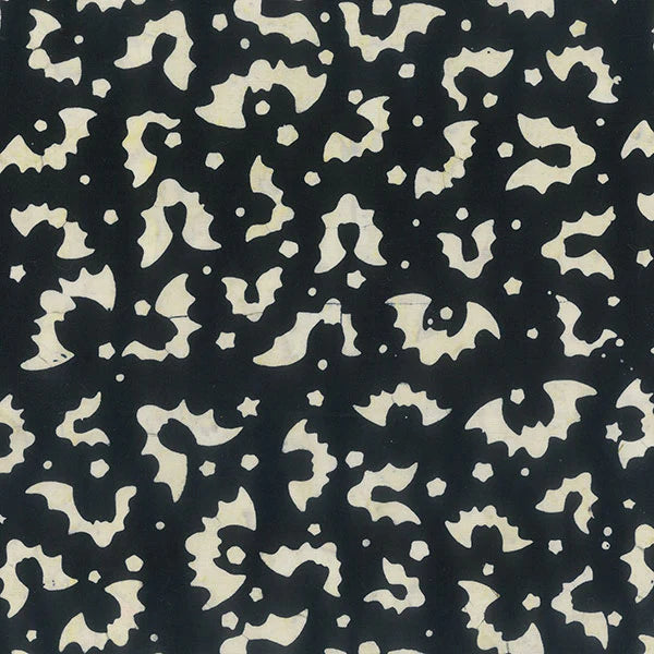 Midnight Magic Batiks Black Lots of Bats Fabric