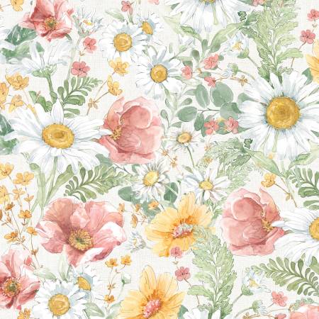 Daisy Days Packed Floral White Yardage