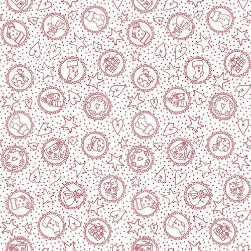 Redwork Christmas Christmas Motifs In Circles On White Fabric