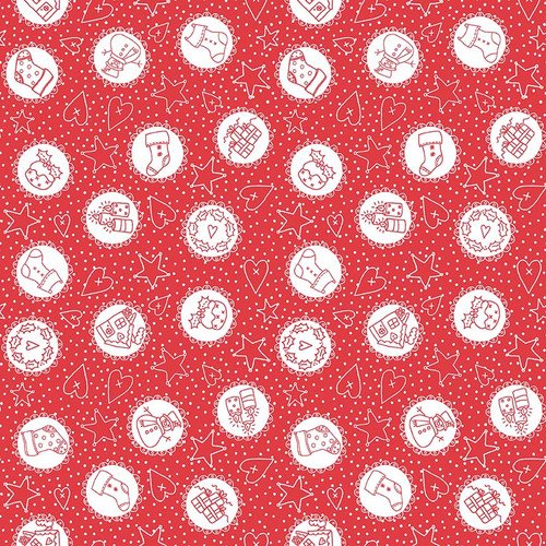 Redwork Christmas Red Christmas Motifs In Circles Fabric