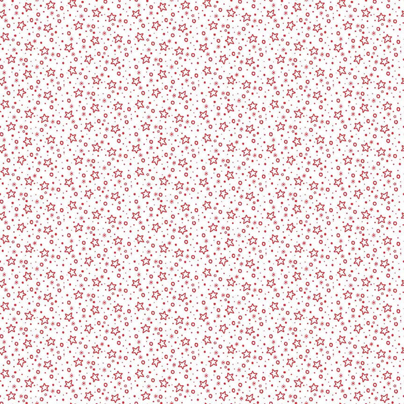 Redwork Christmas Cream Stars Fabric