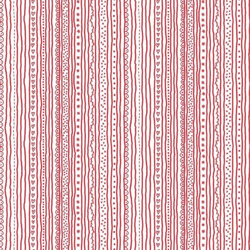 Redwork Christmas Red & White Stripes Fabric