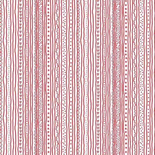 Redwork Christmas Red & White Stripes Fabric