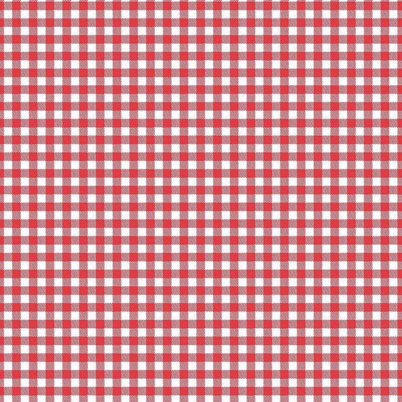 Redwork Christmas Red & Cream Check Fabric