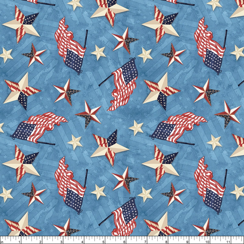 Americana Patriotic Toss Blue Fabric