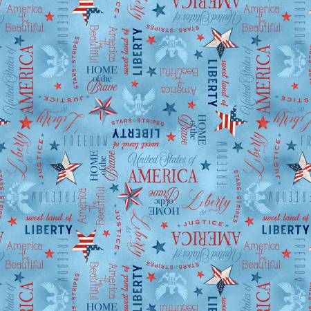 Wilmington Prints Americana Denim Words Allover Fabric