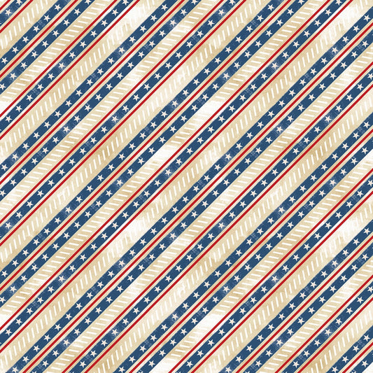 Wilmington Prints Americana Cream Diagonal Stripe Fabric