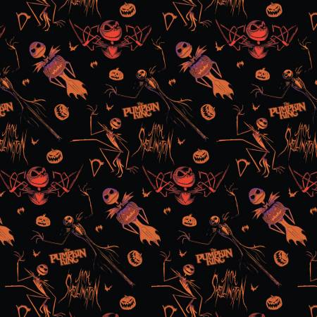 Nightmare Before Christmas Black Creepy Pumpkin King Yardage