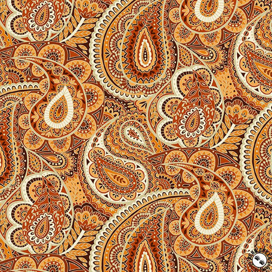 Makower Luxe Paisley Rust Fabric
