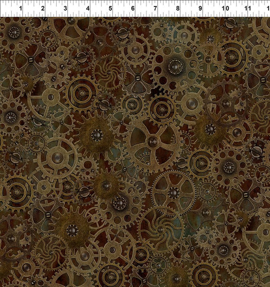 Steampunk Menagerie - Large Gears - Brown - Yardage