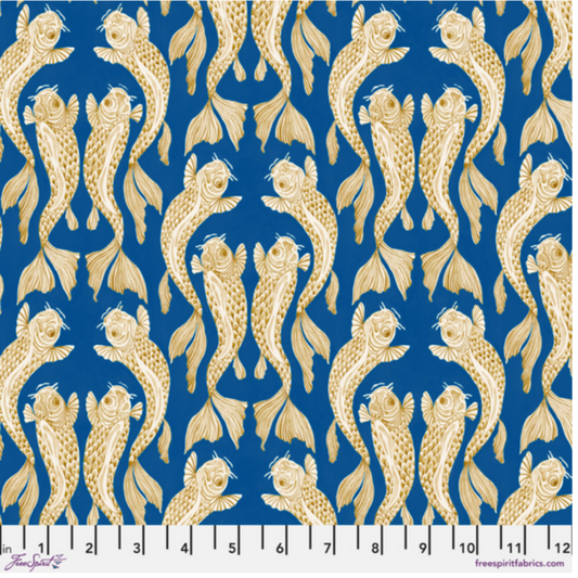 Water Garden Voyaging Koi Blue Fabric
