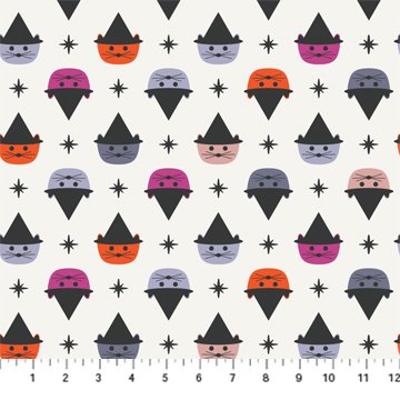 Ghost Town Cat Witches White Multi Fabric