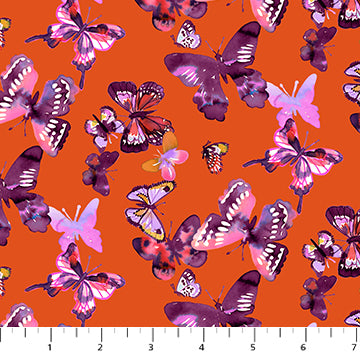 Painted Garden Butterflies Orange Fabric
