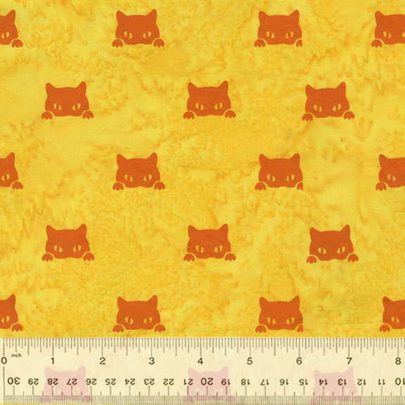 Anthology Novelty - Cat Nap Sleepy Eyes Sunlight Batik Yellow Fabric