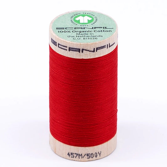 Scanfil Organic Cotton Thread 50/2 wt 500 yards High Risk Red 4805