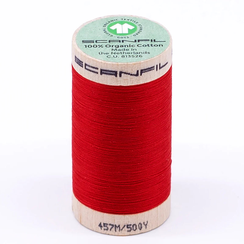 Scanfil Organic Cotton Thread 50/2 wt 500 yards High Risk Red 4805