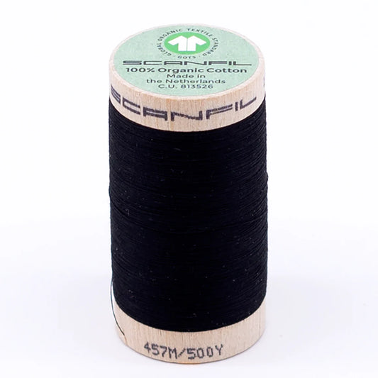 Scanfil Organic Cotton Thread 50/2 wt 500 yards Jet Black 4808