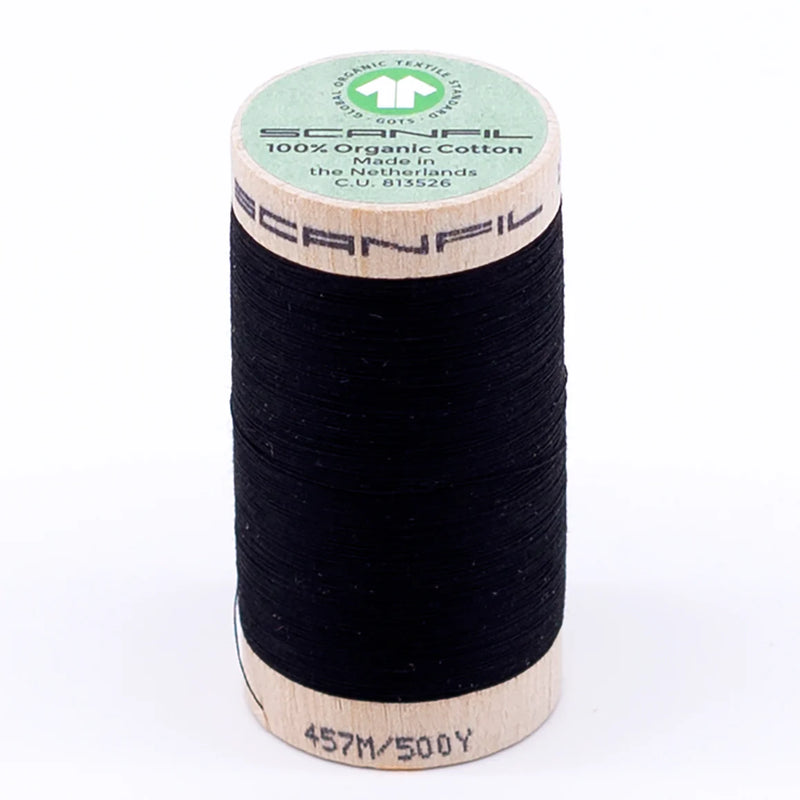 Scanfil Organic Cotton Thread 50/2 wt 500 yards Jet Black 4808