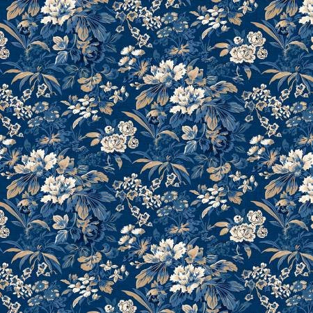 Radiance Dark Denim Medium Floral Fabric