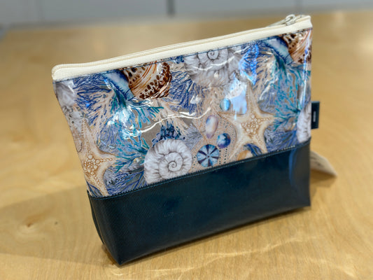 Clear Vinyl Bag #99 - Seashells & Starfish with Navy Base