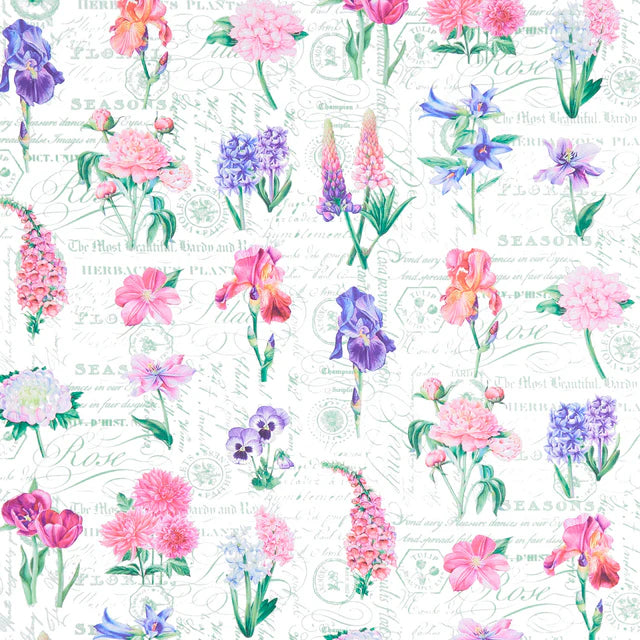 Deborah's Garden Floral & Toile White Multi Fabric