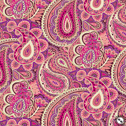 Makower Luxe Paisley Pink Fabric