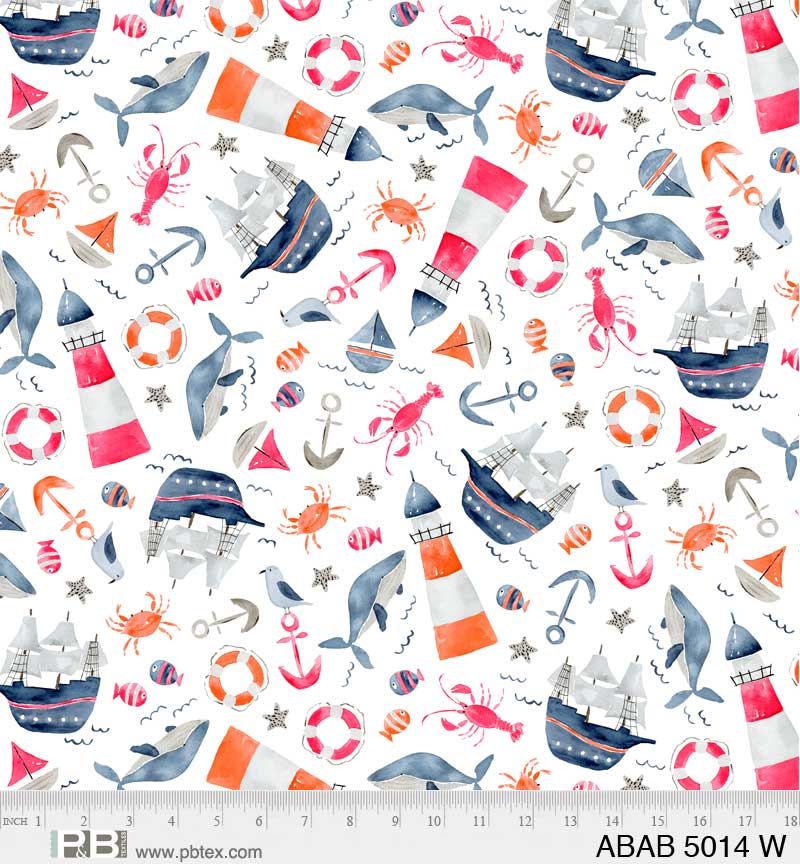 Ahoy Baby Nautical Toss White Fabric