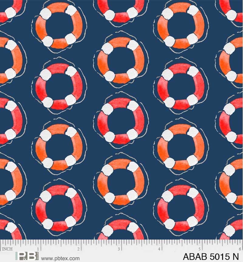 Ahoy Baby Life Savers Navy Fabric