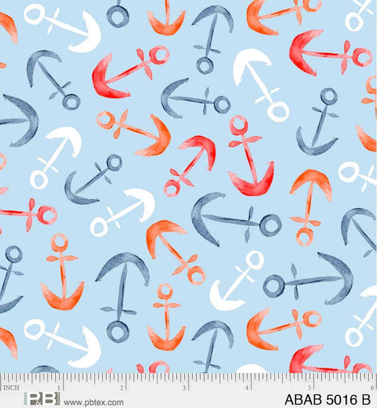 Ahoy Baby Anchor Toss Blue Fabric