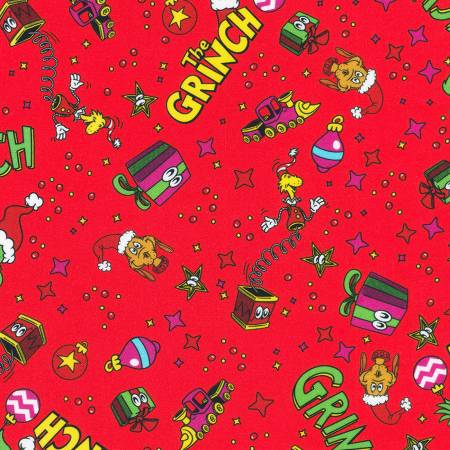 How the Grinch Stole Christmas -  Grinch Icon Toss Red Quilting Cotton 23100-3 RED Yardage
