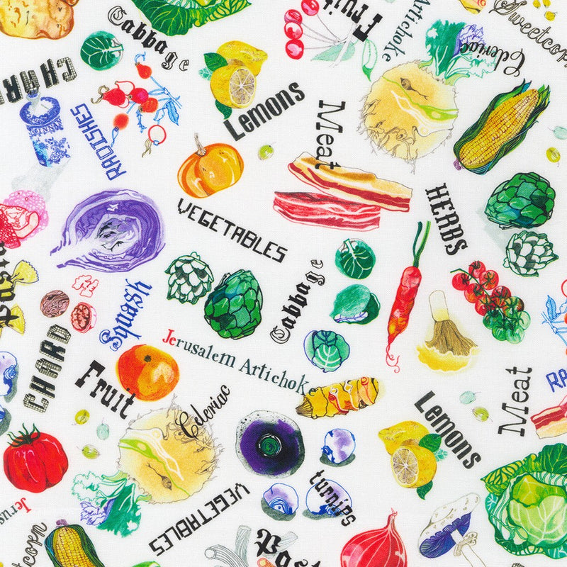 Chef's Table Garden Veggies & Text Fabric