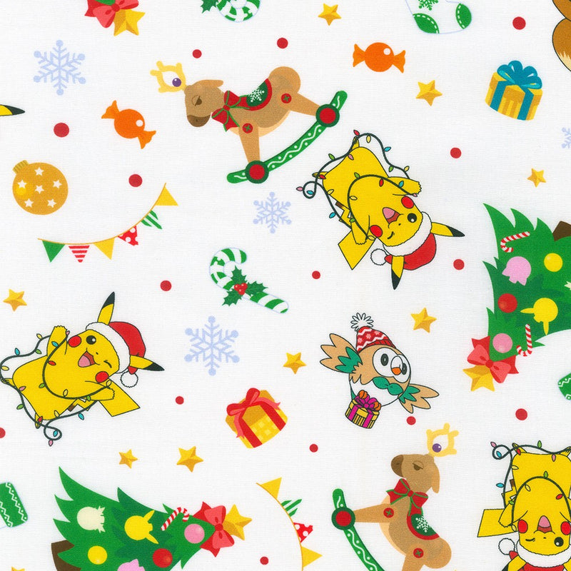 Pikachu's Holiday White Minky Yardage