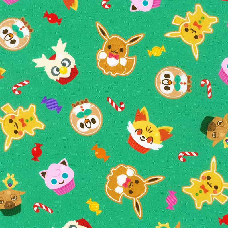 Pikachu's Holiday Green Fabric