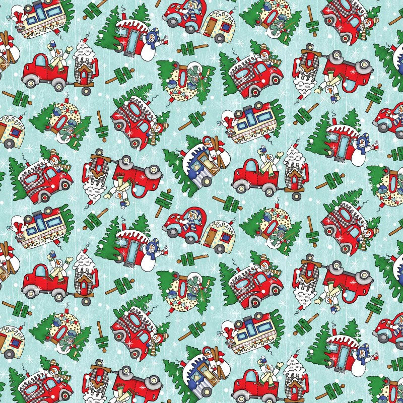 Jolly Lane Snowmen Aqua Dream Fabric