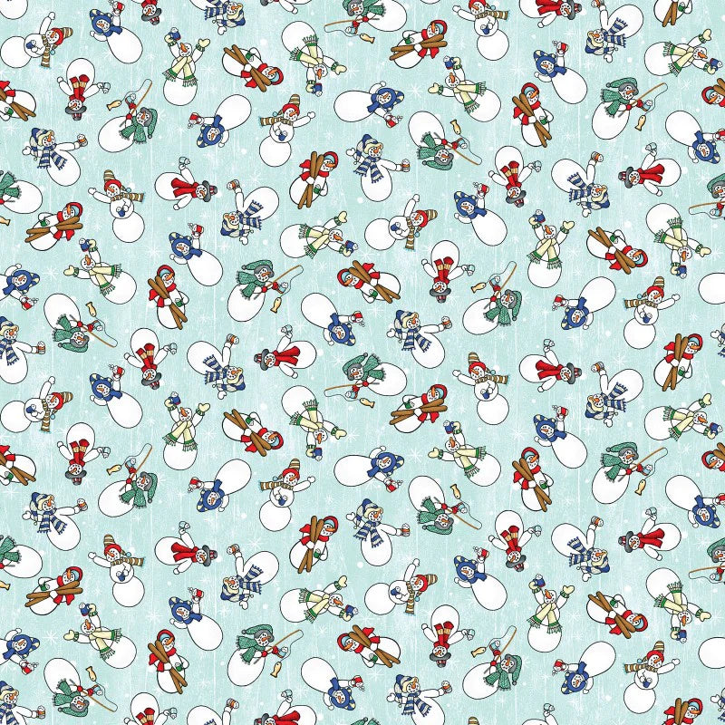 Jolly Lane Snowmen Allover Aqua Dream Fabric