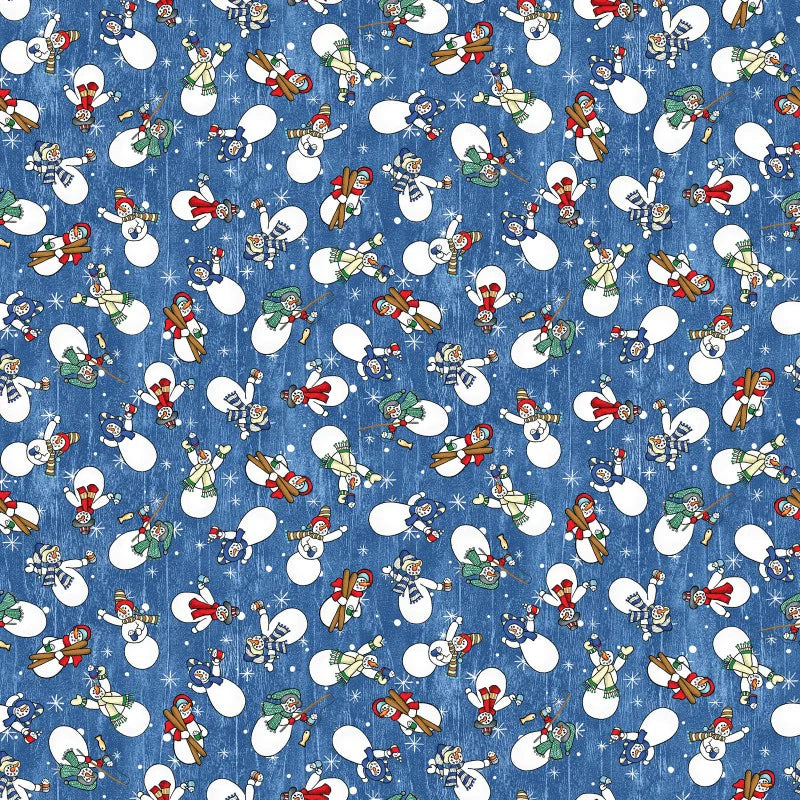 Jolly Lane Snowmen Blue Fabric