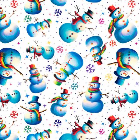 Frostykins || White Snowmen with Snowflakes 4272-01 White - yardage