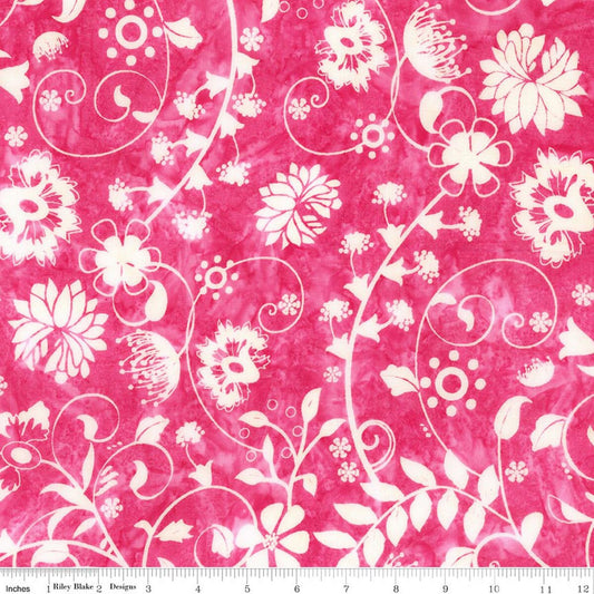 Wild Blossoms Sew Soft Rayon Batik - Flamingo - Yardage
