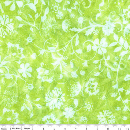 Wild Blossoms Sew Soft Rayon Batik - Kiwi - Yardage