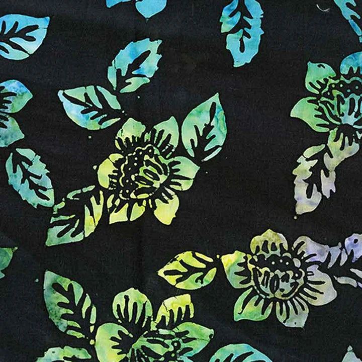 Bali Hawaii 2 Small Hibiscus Black/Blue/Green Yardage