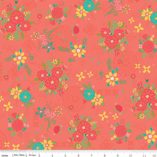 Gingham Cottage Main Coral Fabric