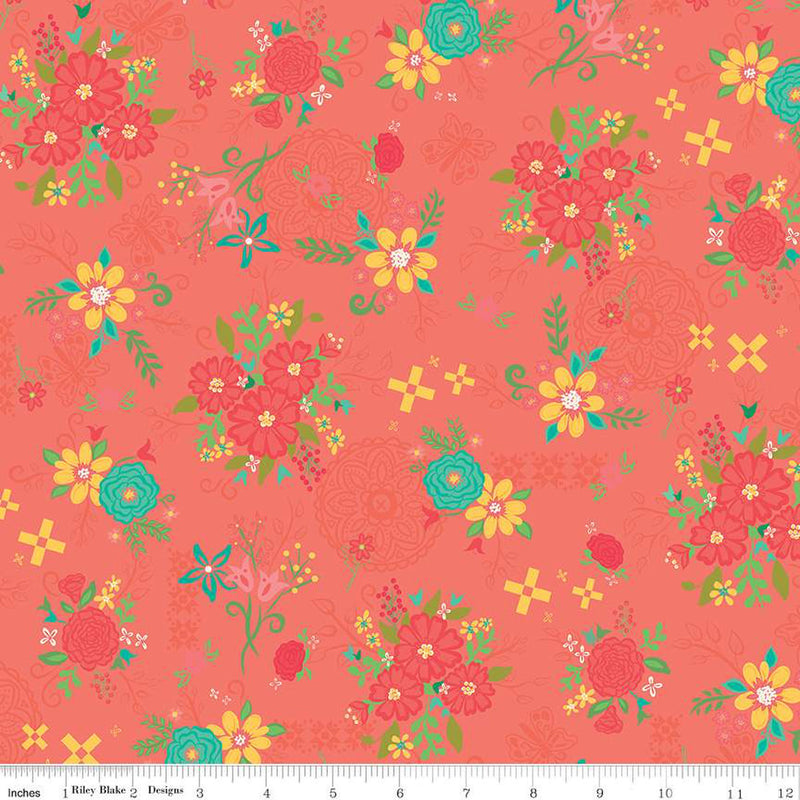 Gingham Cottage Main Coral Fabric