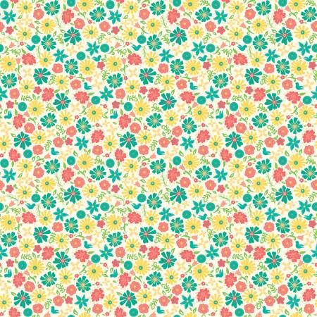 GIngham Cottage Flowers Cream Fabric