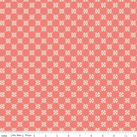 Gingham Cottage Quilty Coral Fabric
