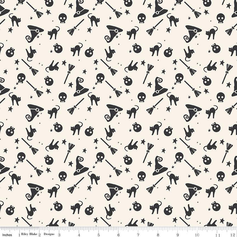 Hey Bootiful Off White Witch Icons Fabric