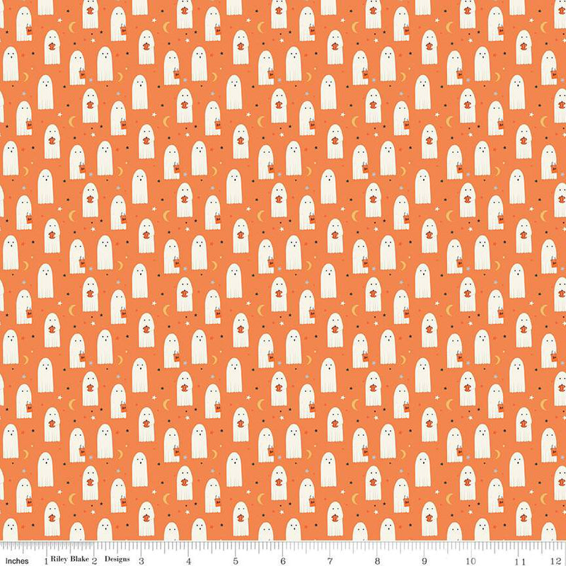 Hey Bootiful Orange Ghost Sheets Fabric