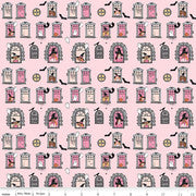 Spooky Schoolhouse Pink Witch School Yardage