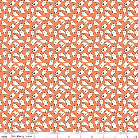 Spooky Schoolhouse Orange Ghosts Yardage